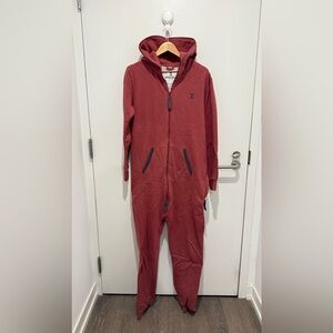 Onepiece Brick Red Hoodie Jumpsuit
